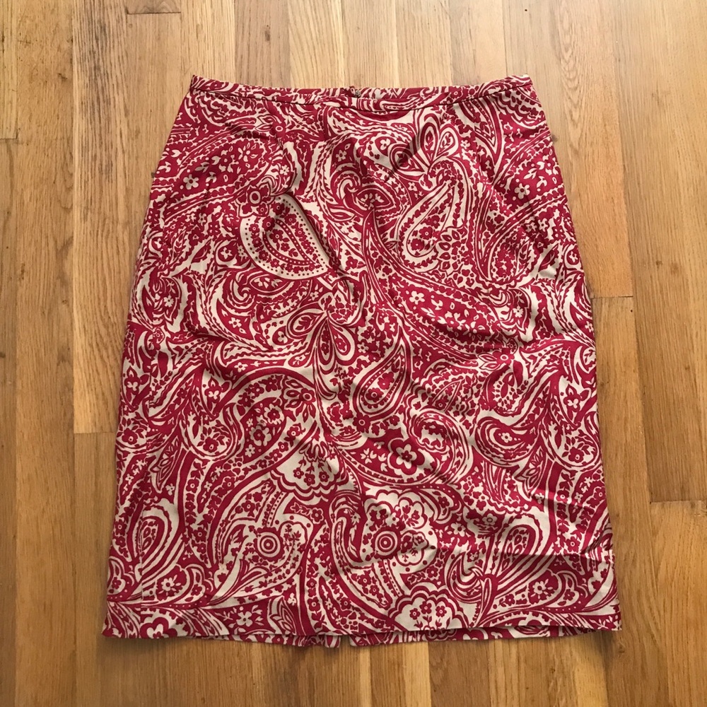 ANN TAYLOR Silk Skirt Red Cream 6